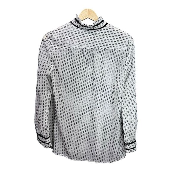 J. Crew  Semi-Sheer Swiss Dot Novelty Artist Top Keyhole Ruffle Trim Blouse size - Picture 4 of 7